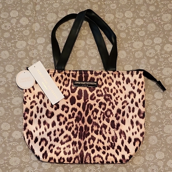 NEW Adrienne Vittadini Leopard Print Insulated Lunch Tote Bag - Black & Tan - Picture 2 of 12